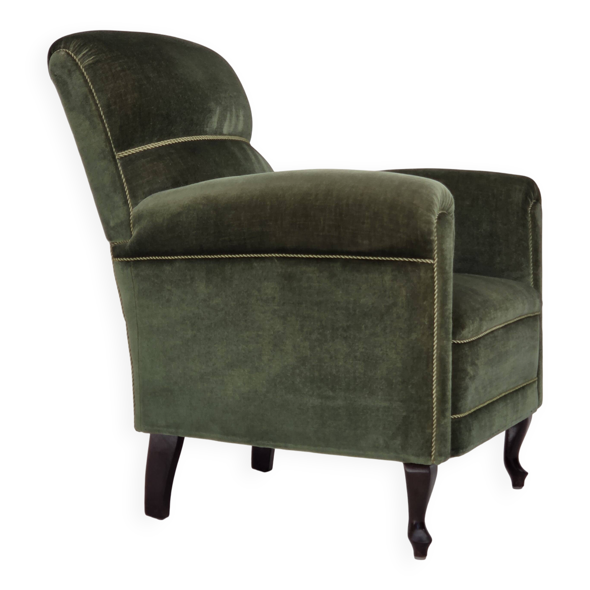 1950s, Danish highback relax armchair, furniture velour, beech wood.