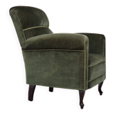 Fauteuil relax à dossier haut danois des années 1950, velours de mobilier, bois de hêtre.
