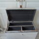 Vintage chest on casters pearl gray interior slate gray, oak top.