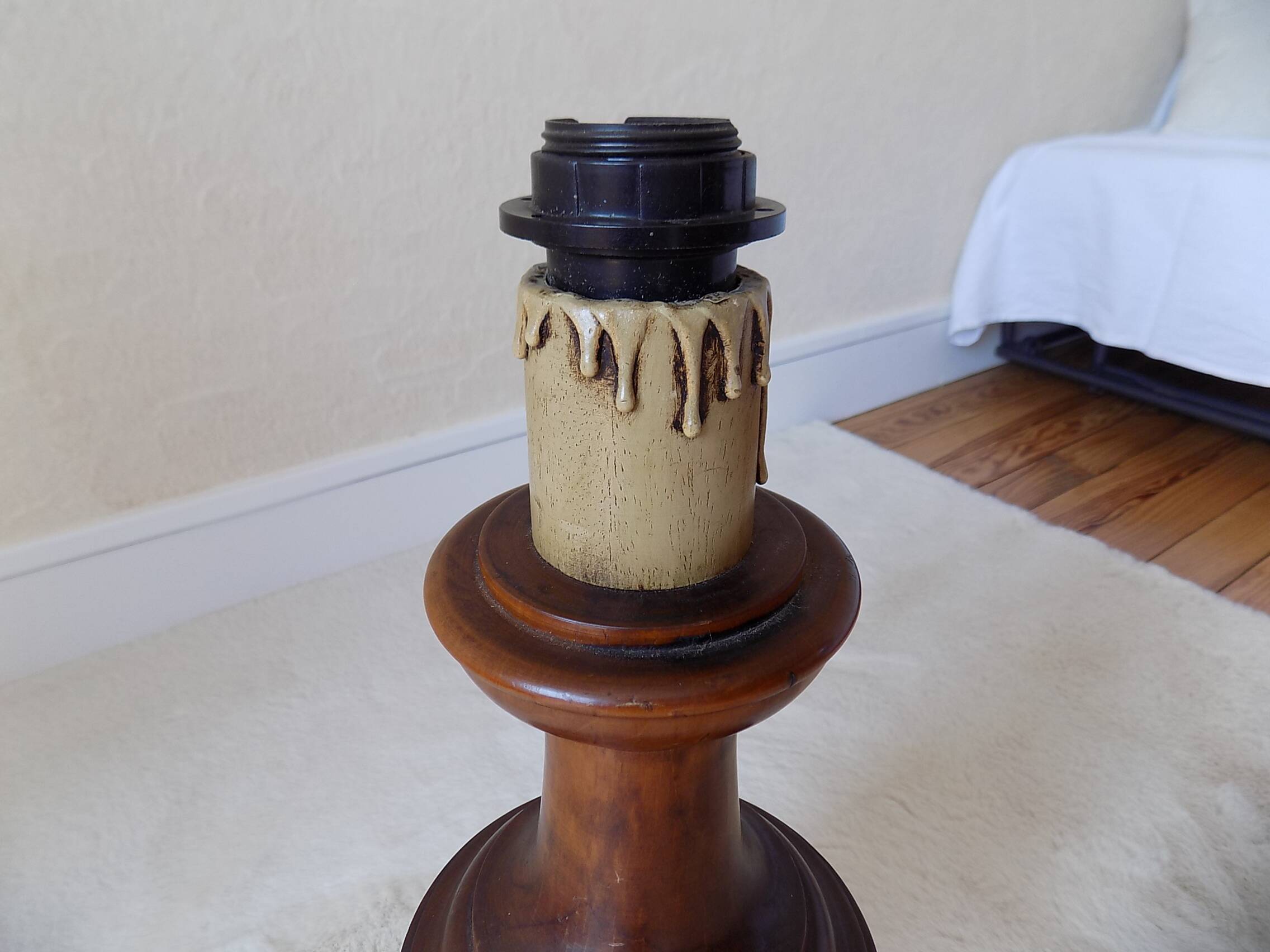 lampe de sol vintage pied en bois tourné