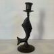 Brutalist black cast iron fish candle holder