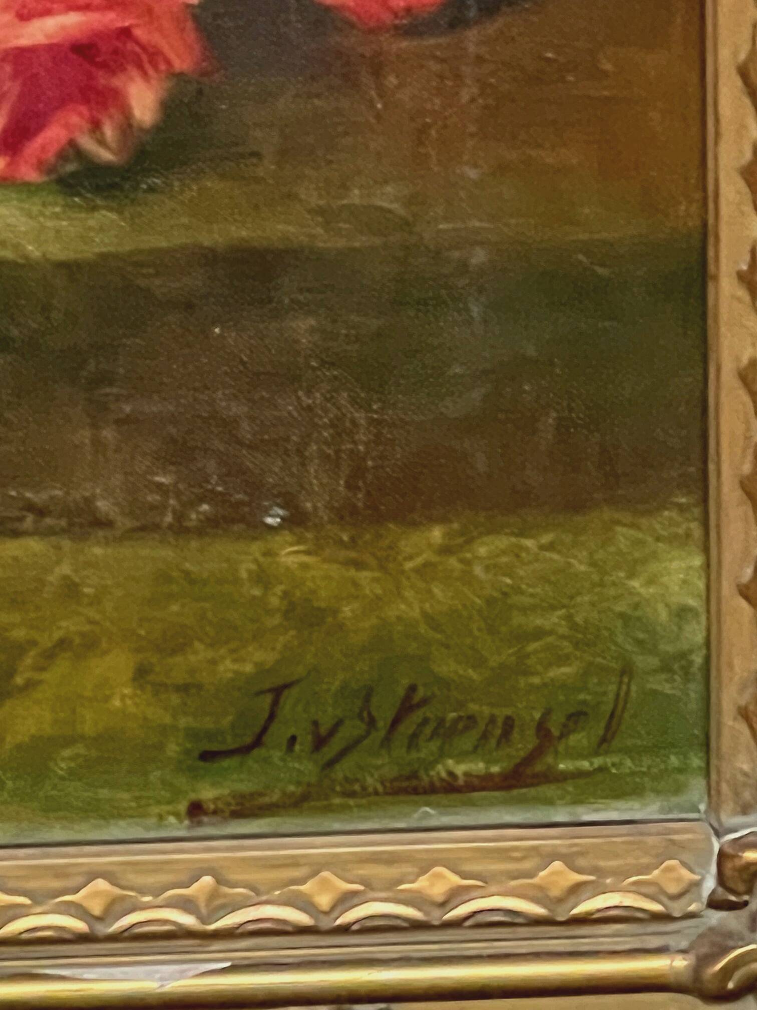Old still life signed with roses.