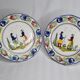 Pair of flat plates HB Quimper, with traditional decoration, 24 cm