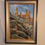 Peinture à l'huile De Hans Lindén /1938 / San Gimignano Italie