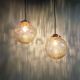 Pair of amber bubble glass pendant lights, 1970s
