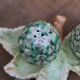 Salt & pepper set in slip – artichokes on leaf tray