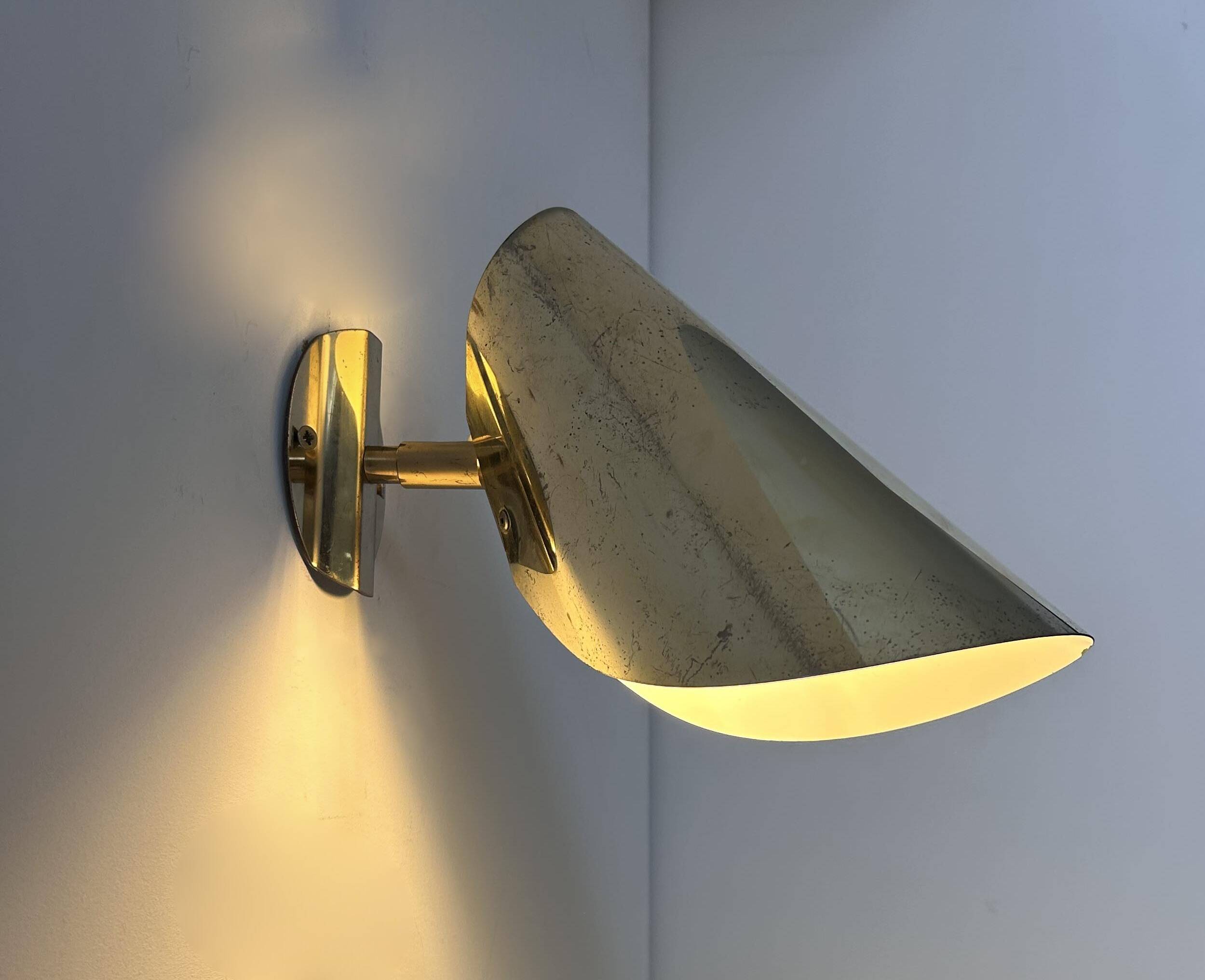 Vintage adjustable wall light, solid brass, Sweden 1970s
