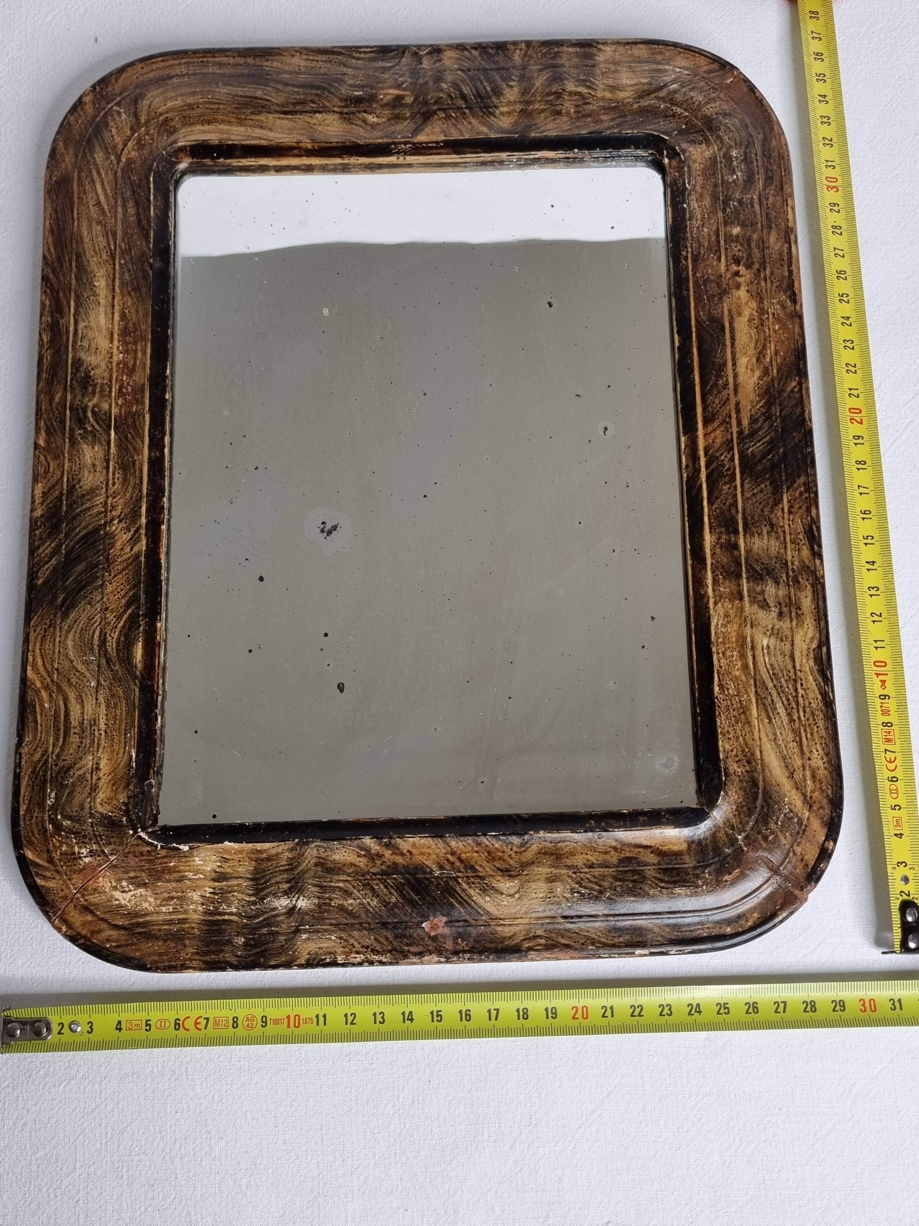 Antique Louis-Philippe mirror, rounded corners, imitation wood, 30 x 37 cm
