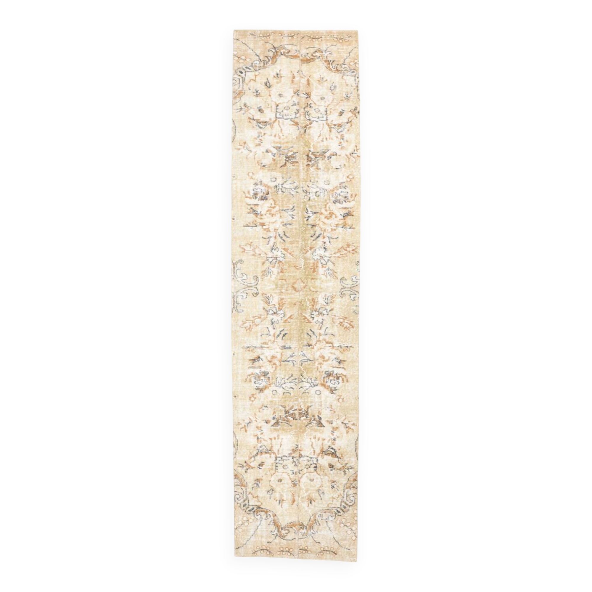 2x10 Beige Brown Floral Turkish Runner Rug, 73x302Cm SK 7009