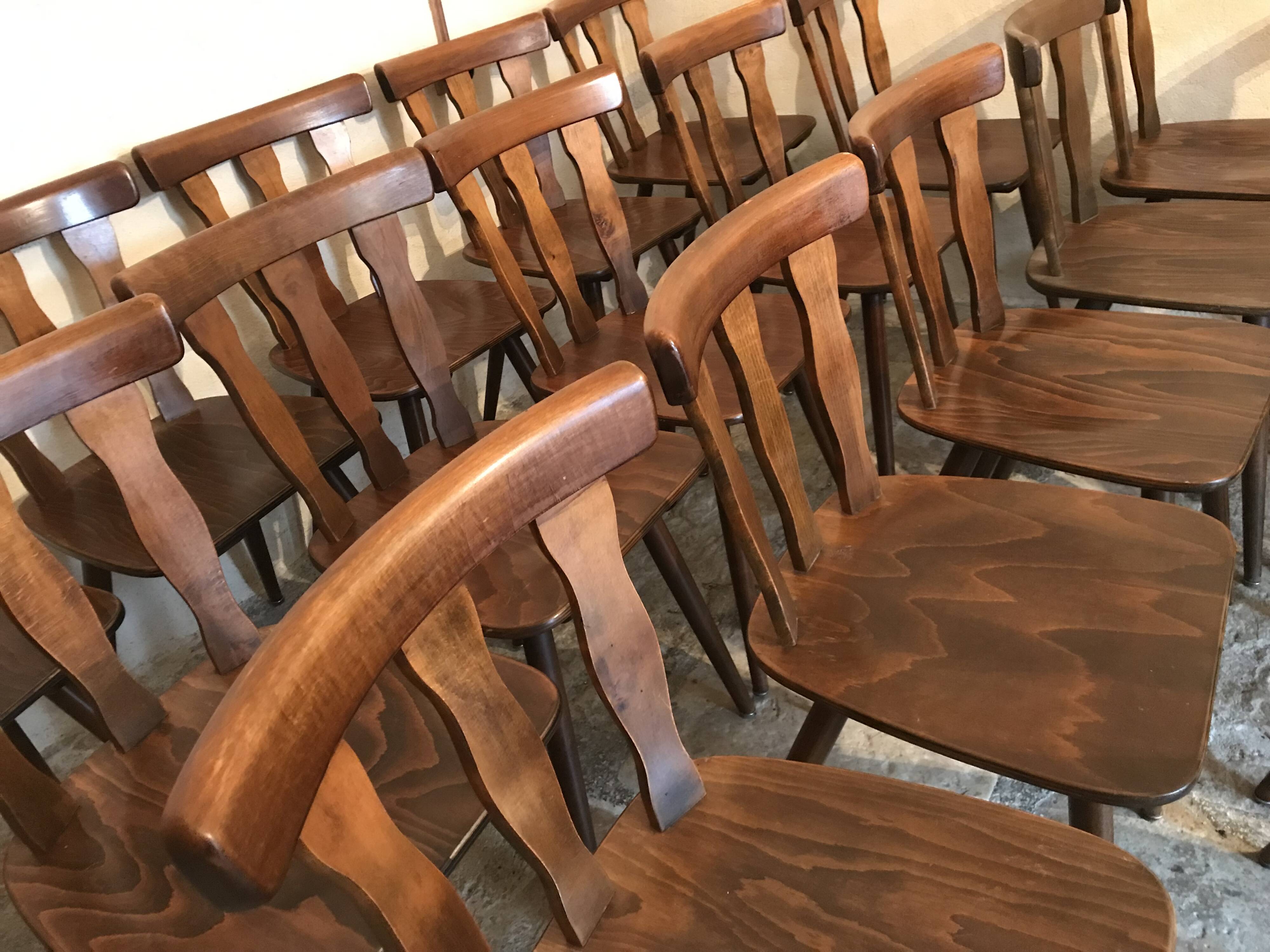 Lot of 20 brasserie-style bistro chairs 1960's