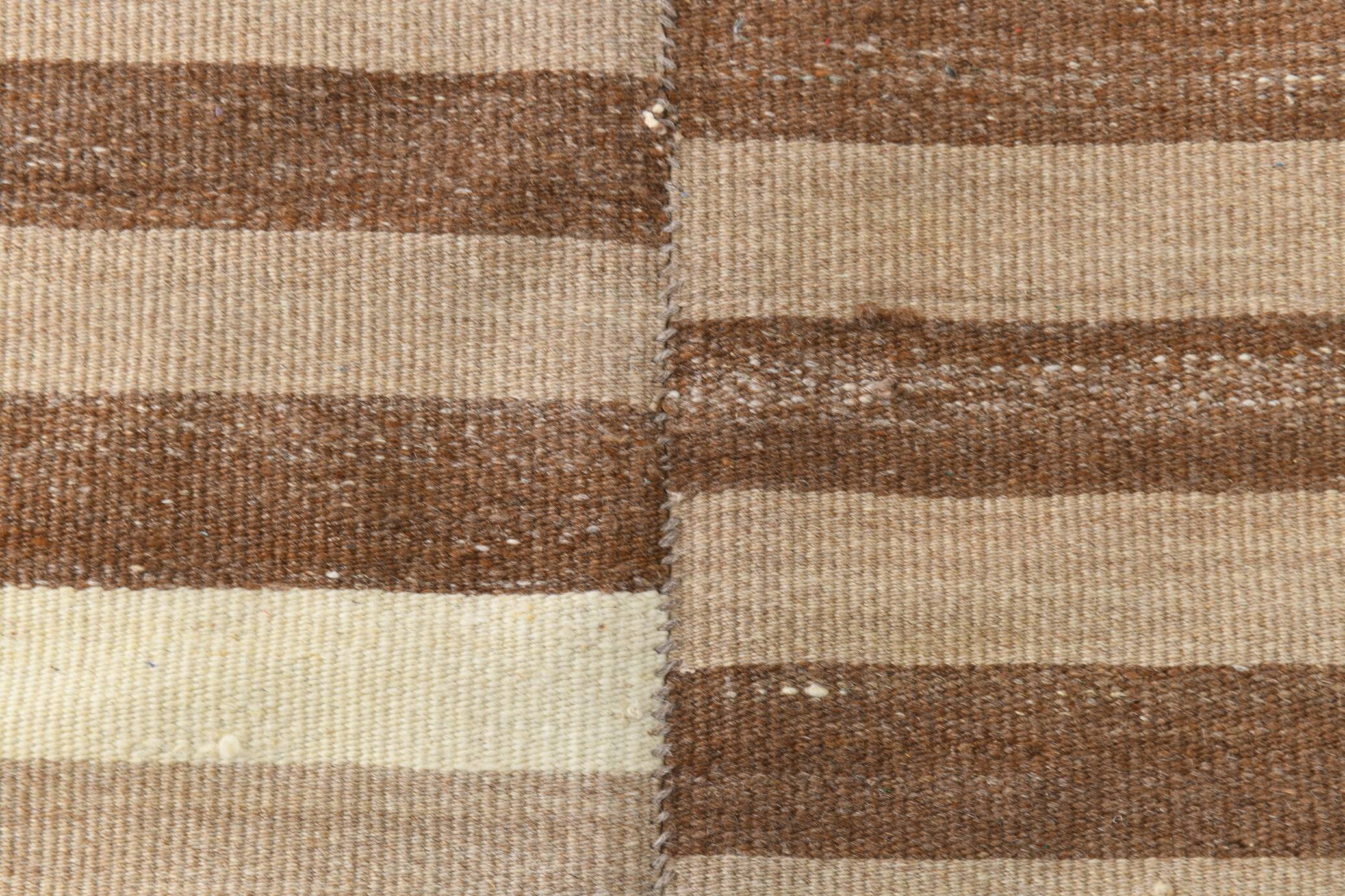 10x13 Dark Brown & Beige Vintage Kilim Rug, 311x394Cm