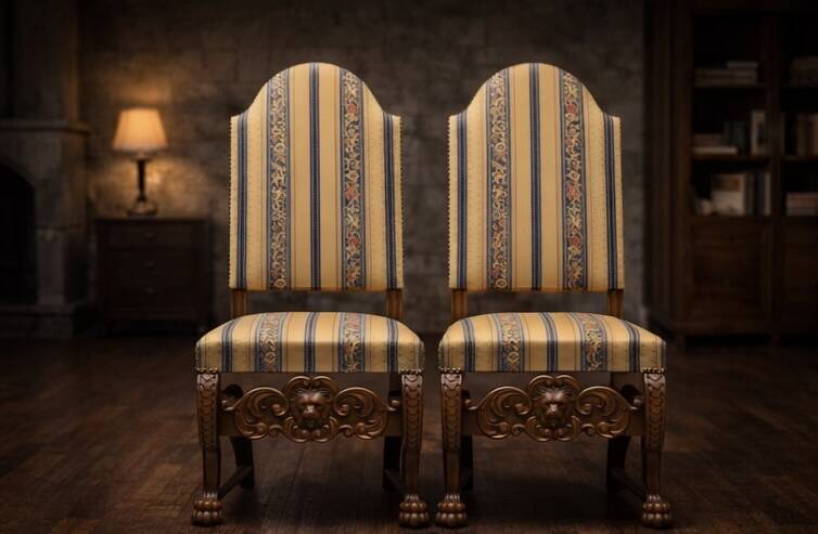 Grand Baroque-Style 11-Piece Dining Suite — Carved Oak & Oak Veneer — Table