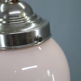 1930s Czechoslovak Art Deco nickel chandelier with rose opaline glass globes