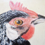 Oil on Wood Framed and Signed Henri Merlet : Coq Noir