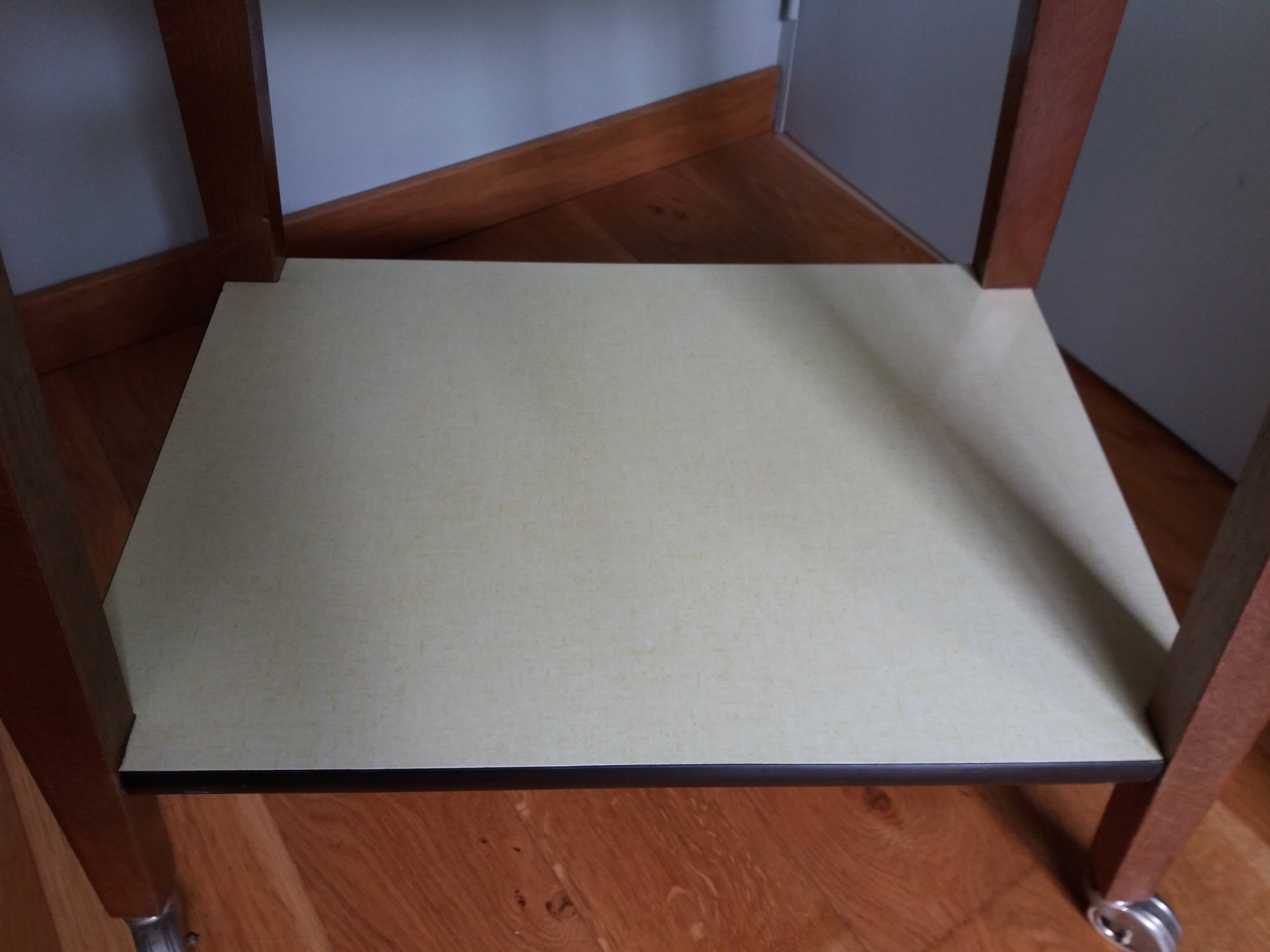 Formica and wood dessert table on wheels