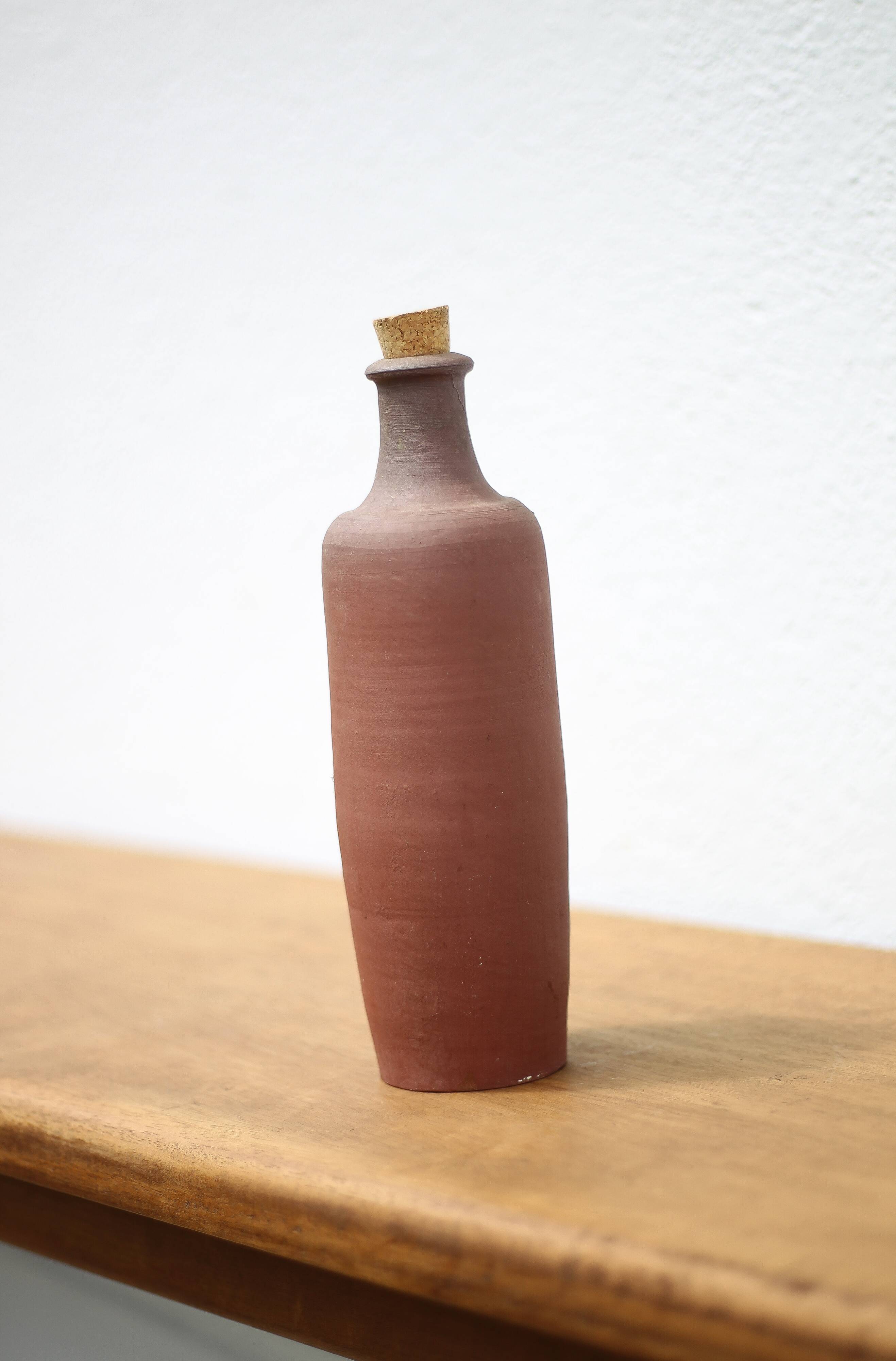Vintage terracotta bottle, decorative bottle, pottery