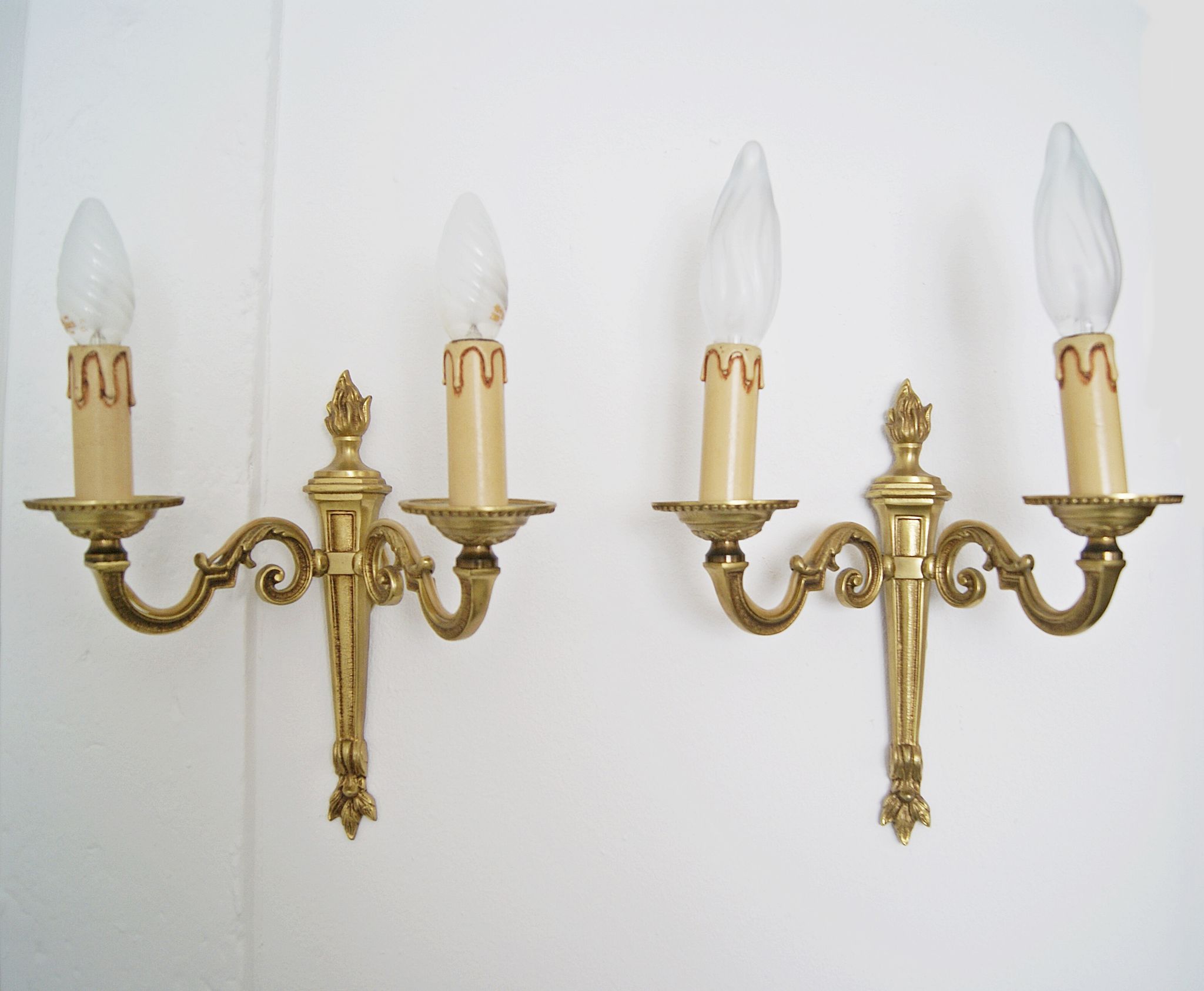 Sconces midcentury, pair of French wall sconces brass bronze