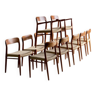 12 chaises modèle 56 & modèle 75 de Niels Moller, 1960