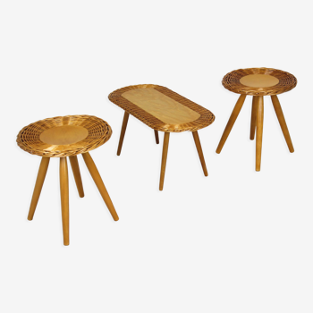 Mid-century rattan stools attributed to Jan Kalous for úluv, Czechoslovakia, 1960s, set of 3