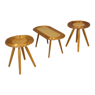 Mid-century rattan stools attributed to Jan Kalous for úluv, Czechoslovakia, 1960s, set of 3