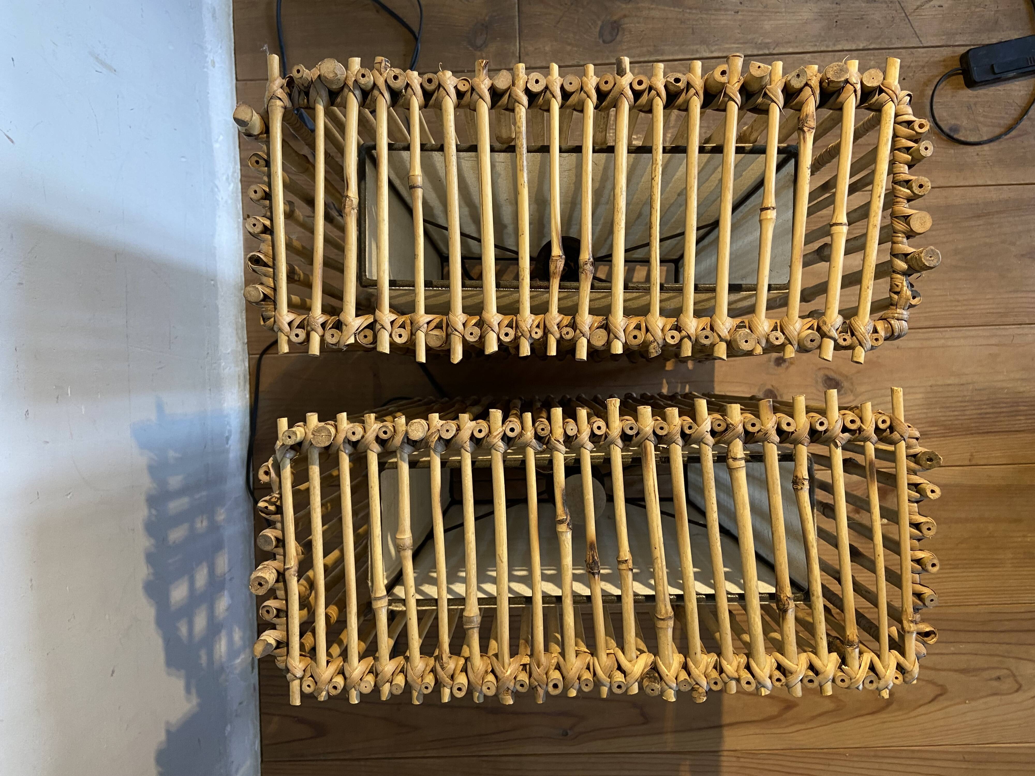 Pair of bamboo and canvas lamps year 70-80