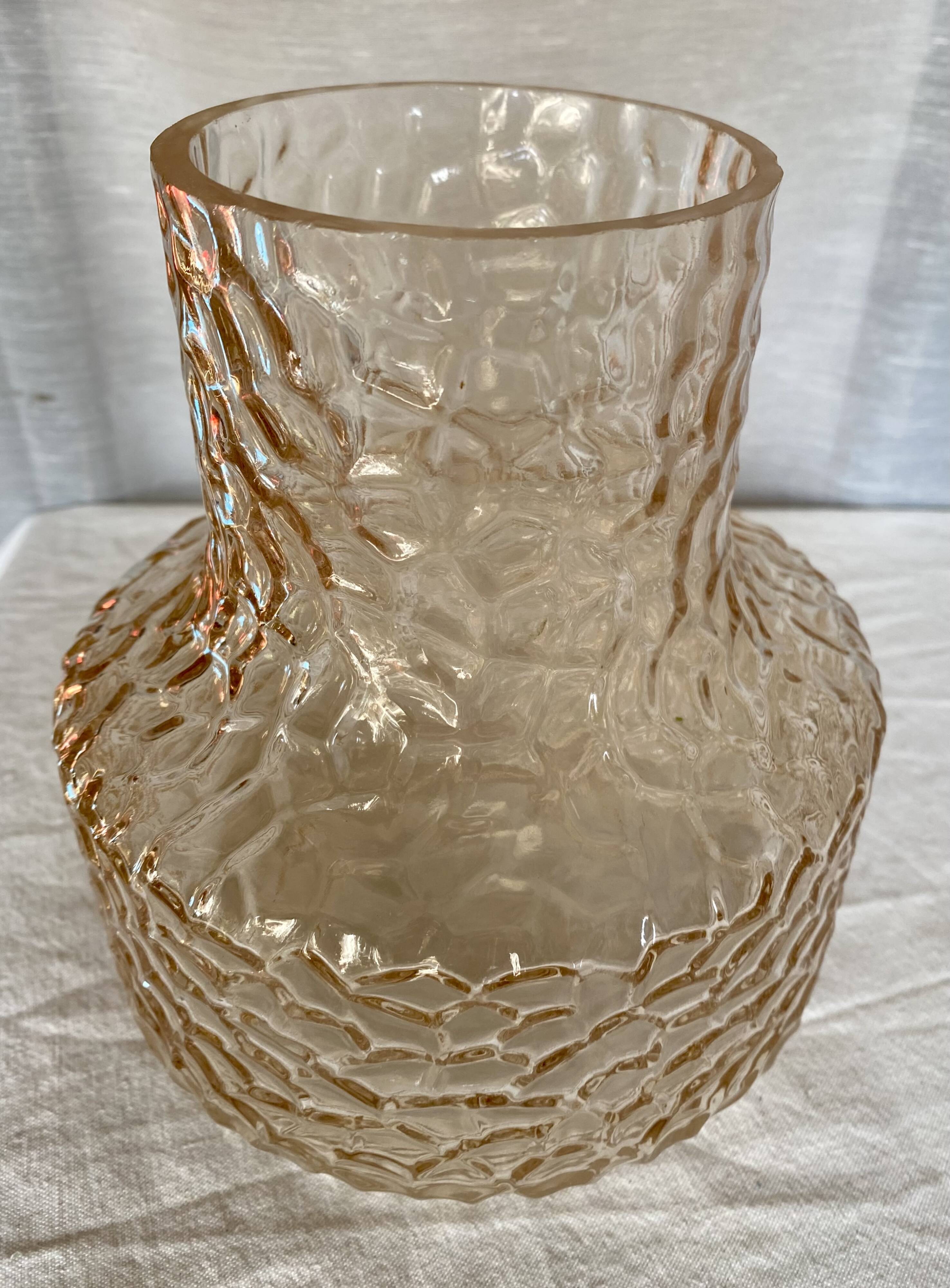 Vintage Scandinavian vase from the 1960s, textured tinted glass