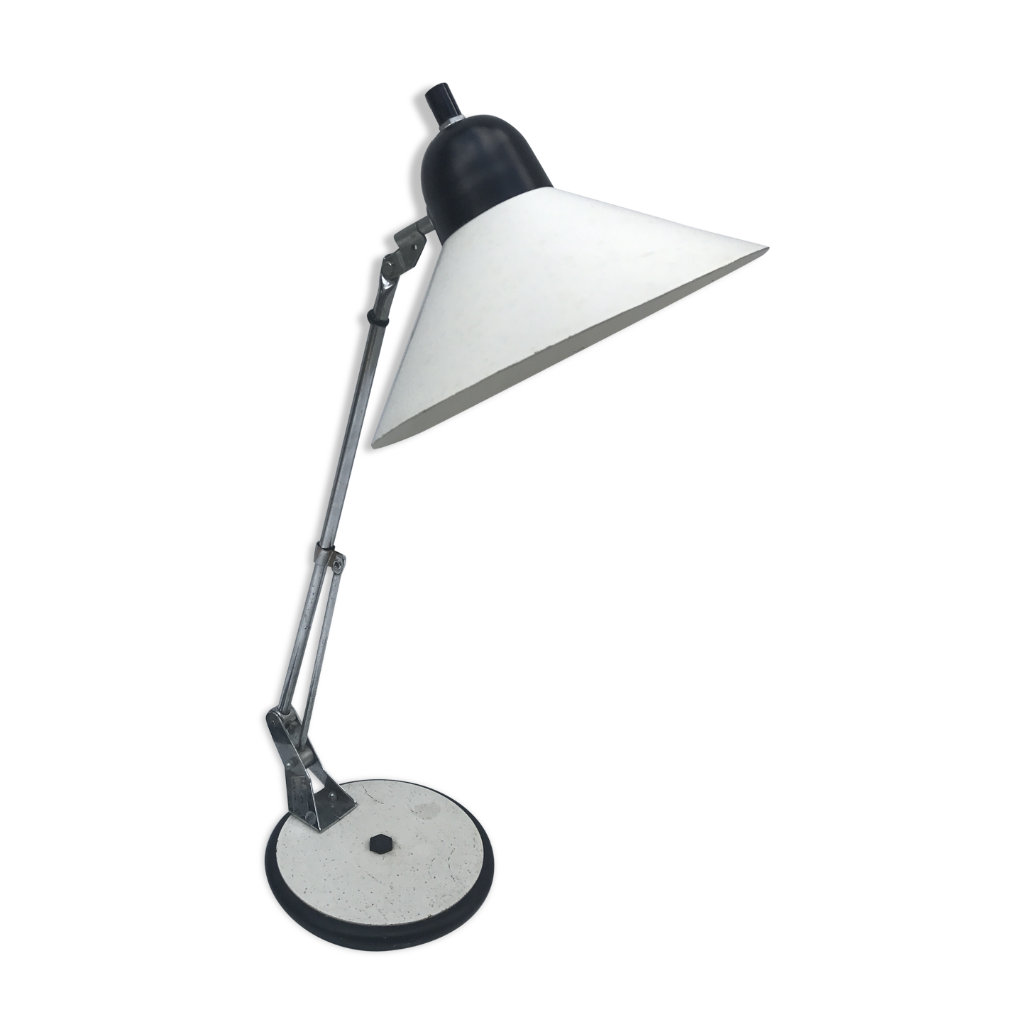 Table Aluminor lamp adjustable white metal and chrome vintage