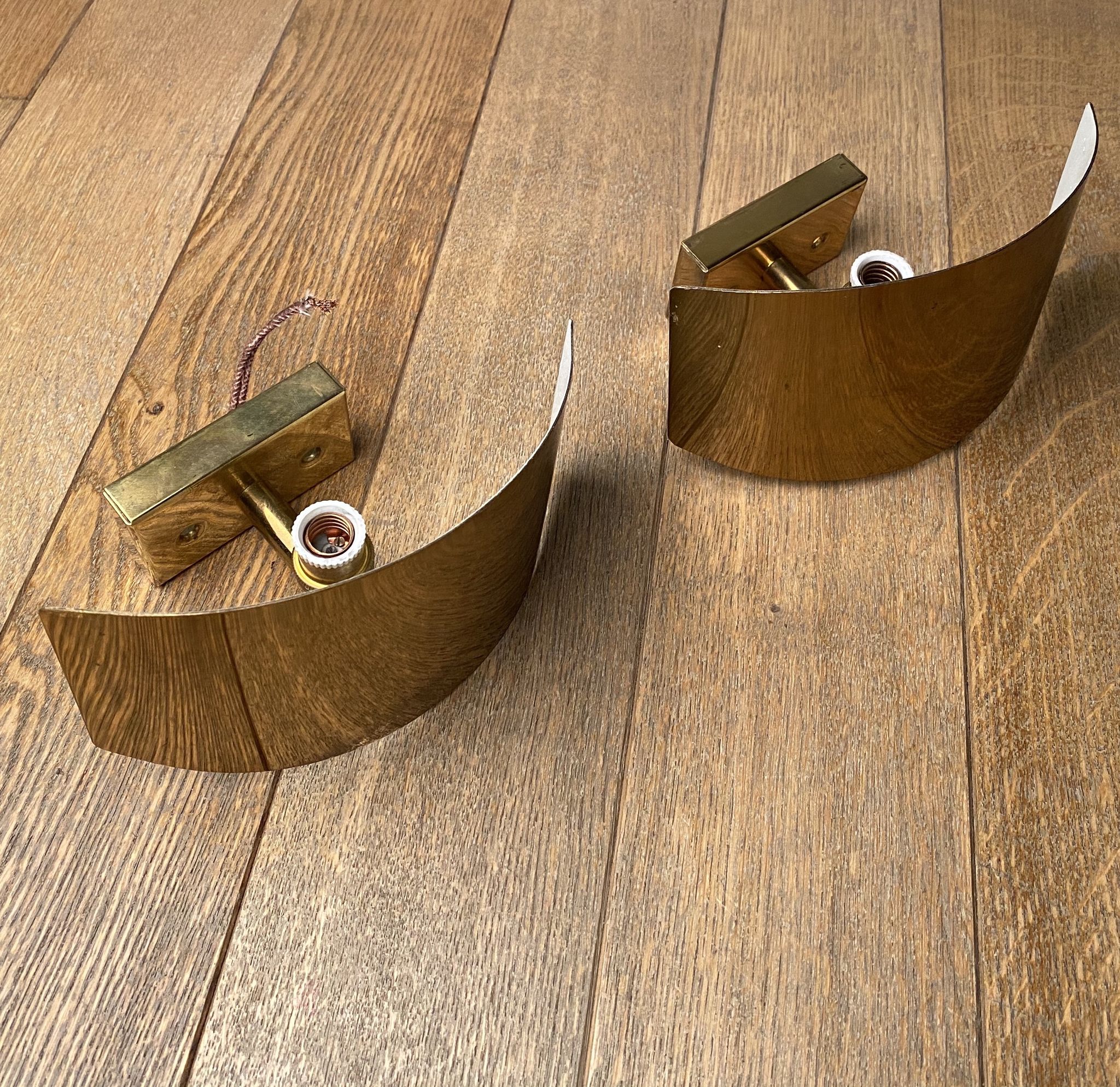 Pair of gilded brass and varnish sconces from SCE circa 1980