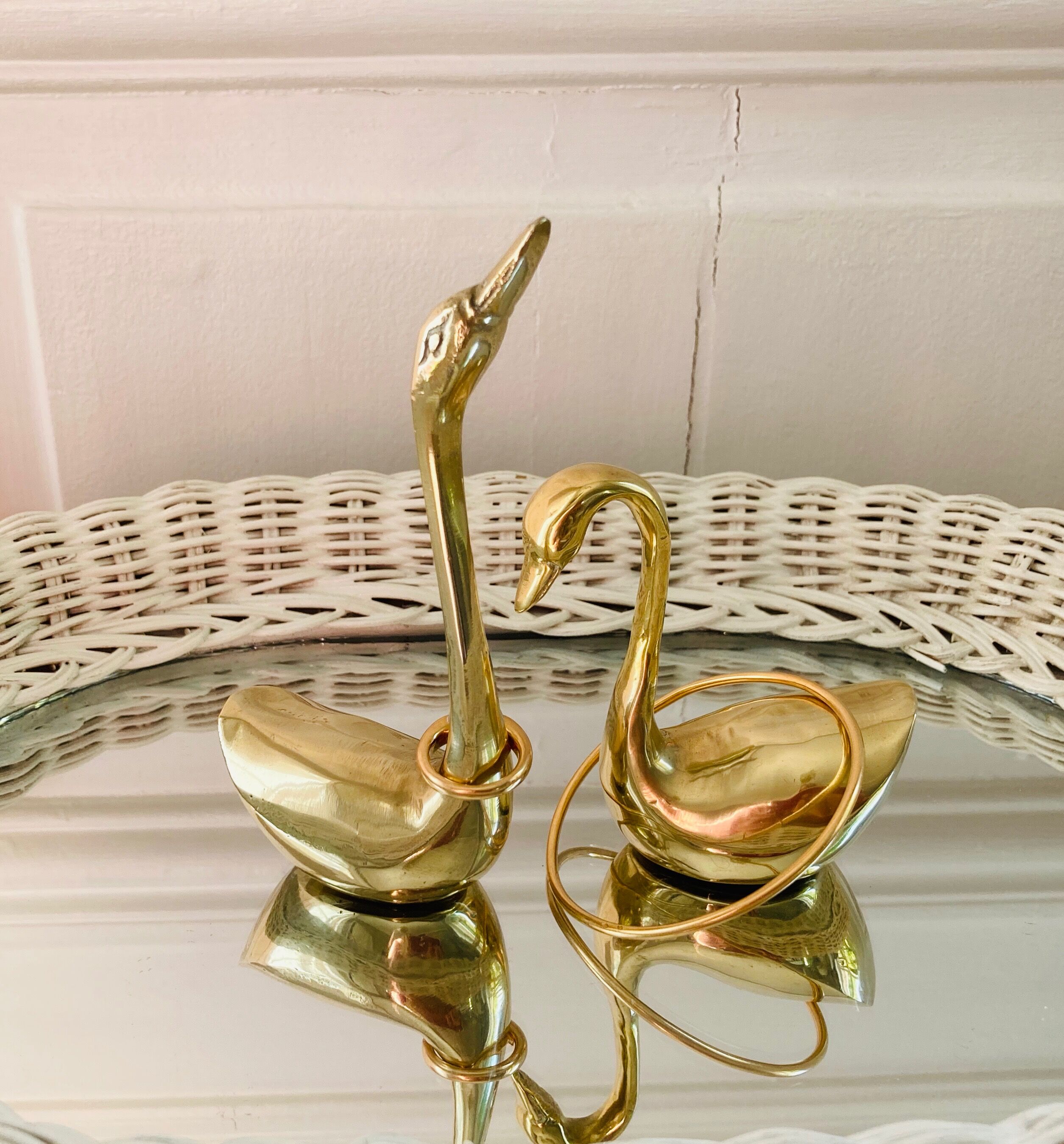 Couple of brass swans