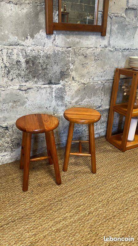 2 tabourets en pin vintage années 80