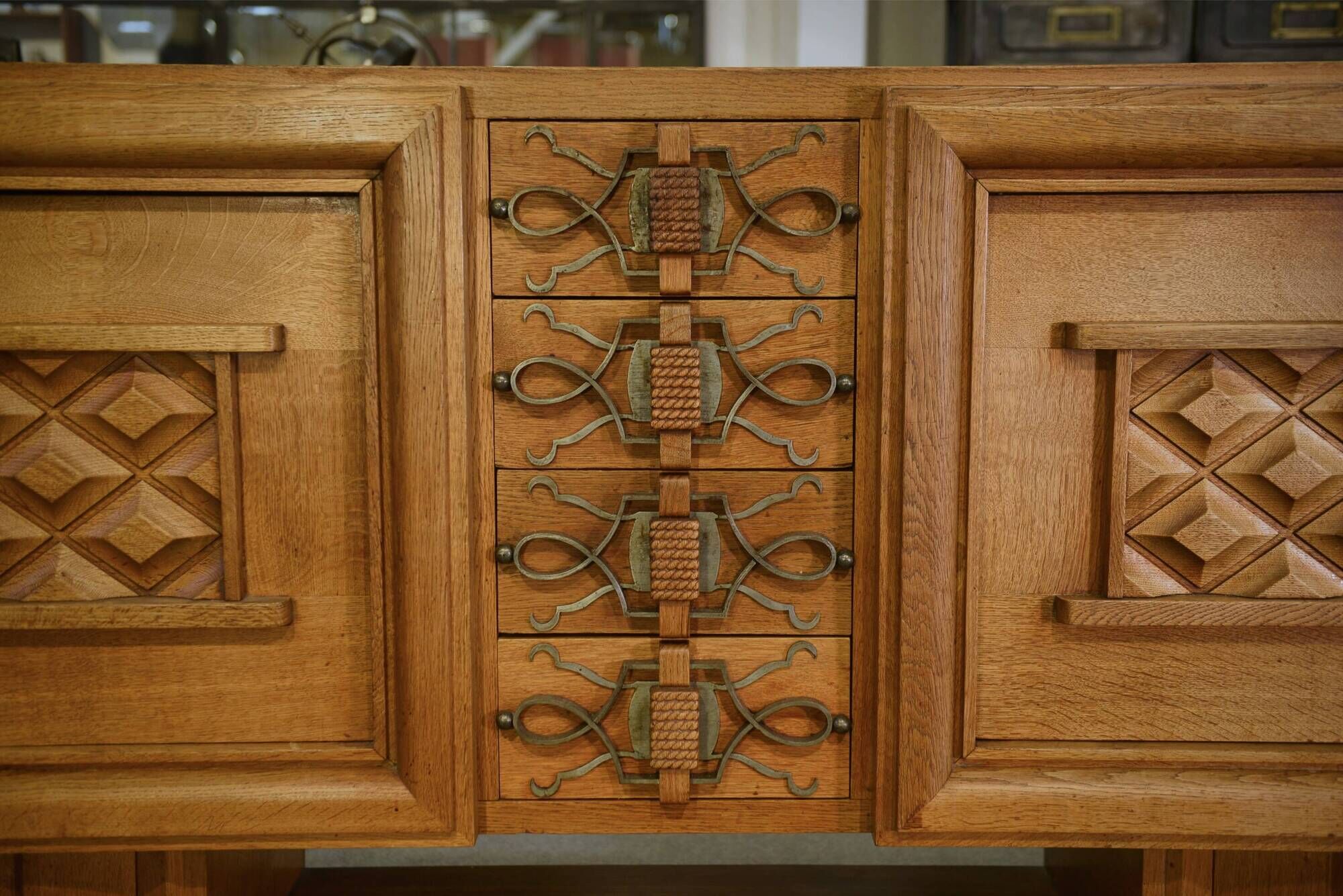 Art Deco buffet in oak and wrought iron by Léon and Maurice Jallot 1940s