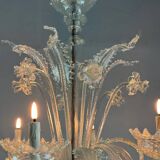 Venetian Chandelier in Colorless Murano Glass, 6 Light Arms Circa 1930