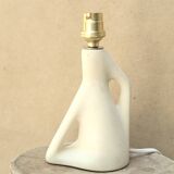 White ceramic lamp with wool lampshade, 1950s