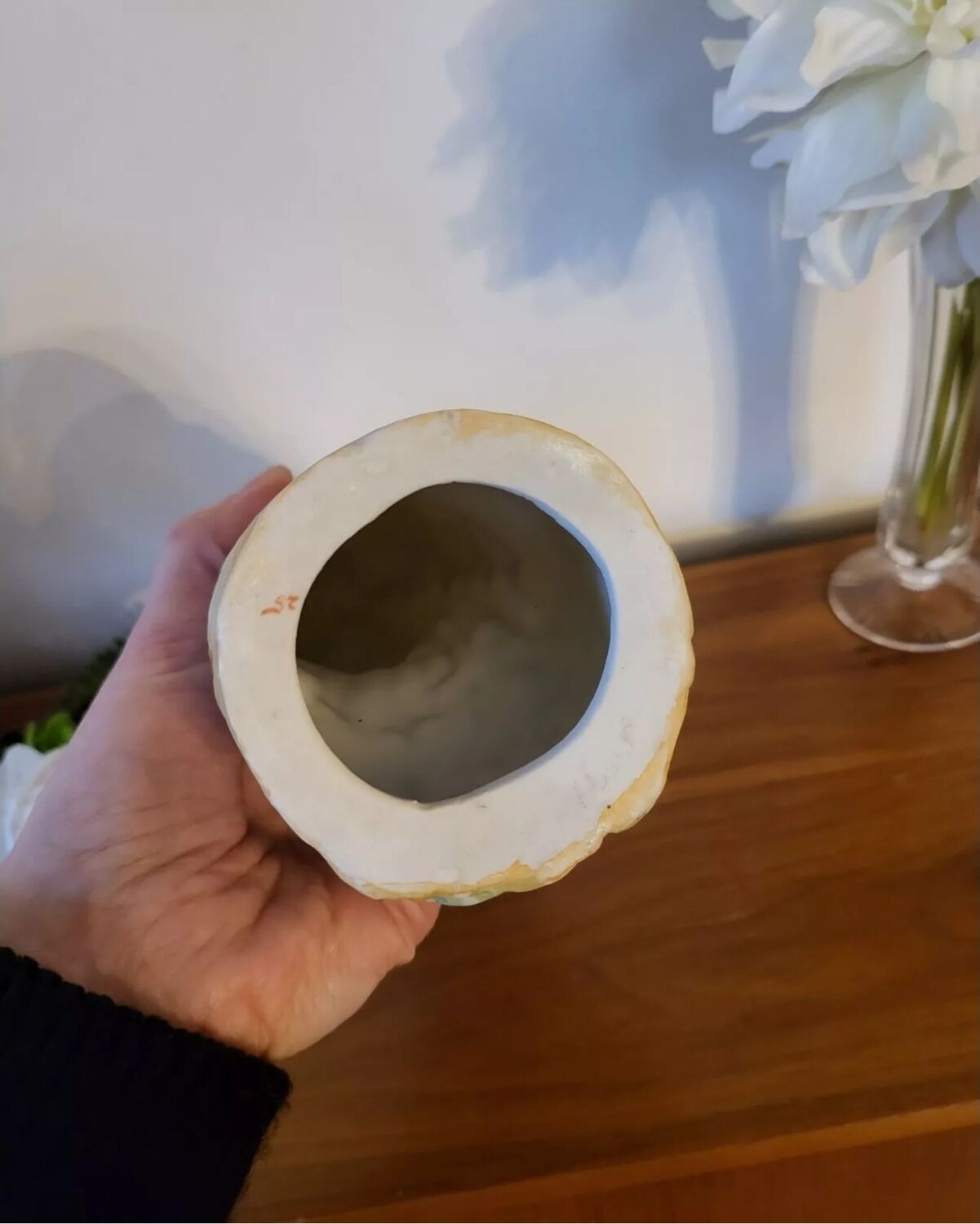 Religious statuette of the Virgin Mary in bisque porcelain