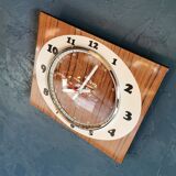 Vintage formica clock rectangular silent wall clock "Japy cream wood"
