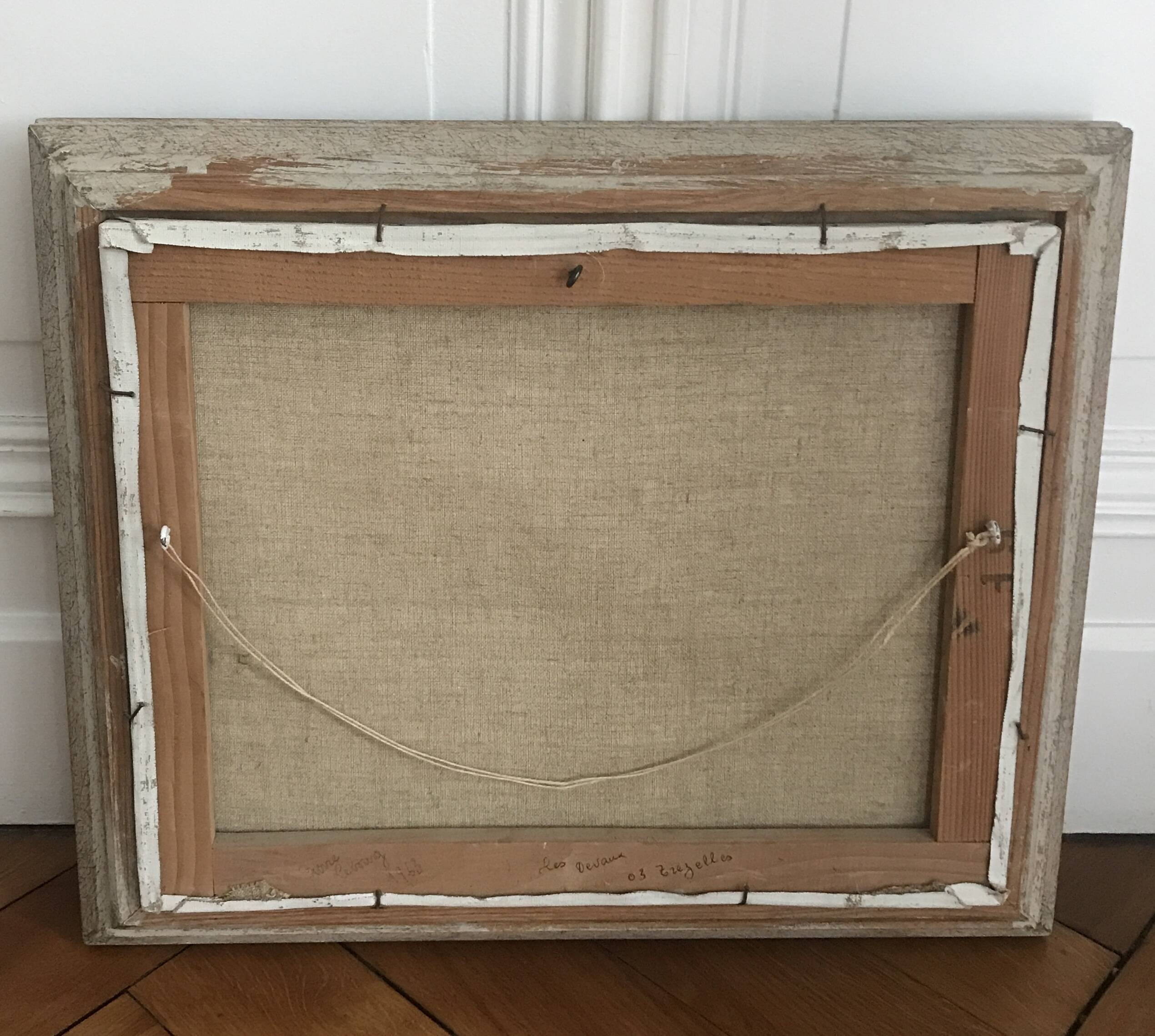 Old painting by Pierre Lebourg, landscape of the Allier