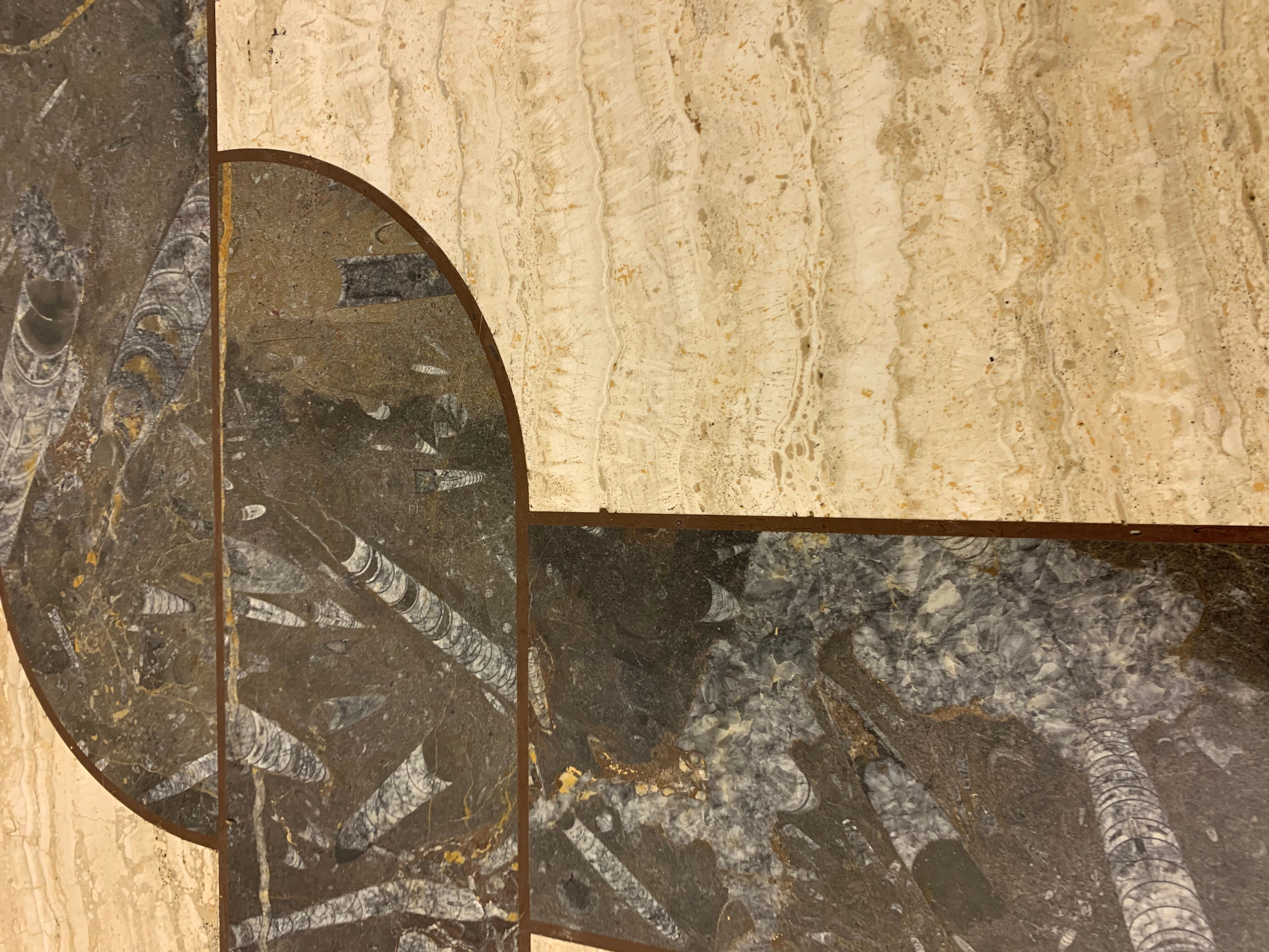 Vintage coffee table travertine and fossile marble top , 1970's