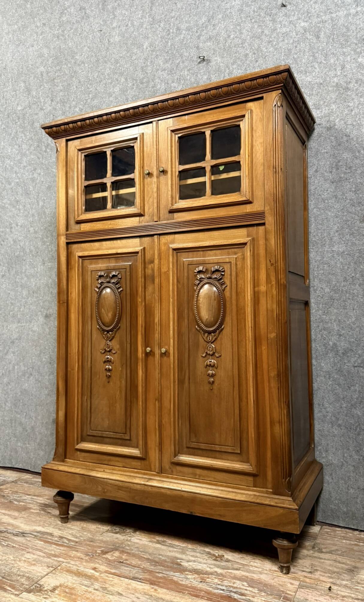 Louis XVI style library cabinet in solid walnut circa 1880