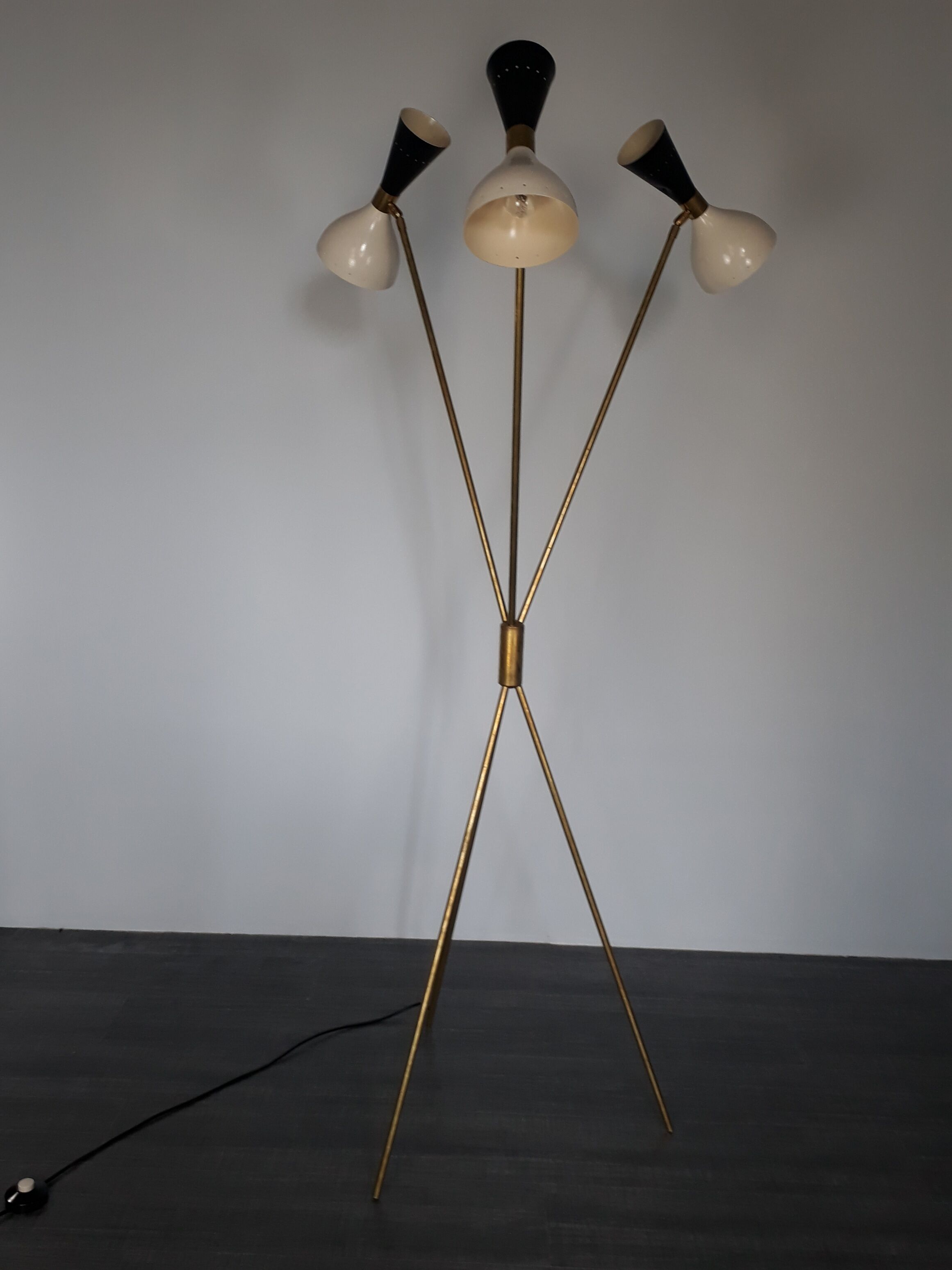 Charleston lamp with 3 two-tone diabolos, Mid-Century 1950s design