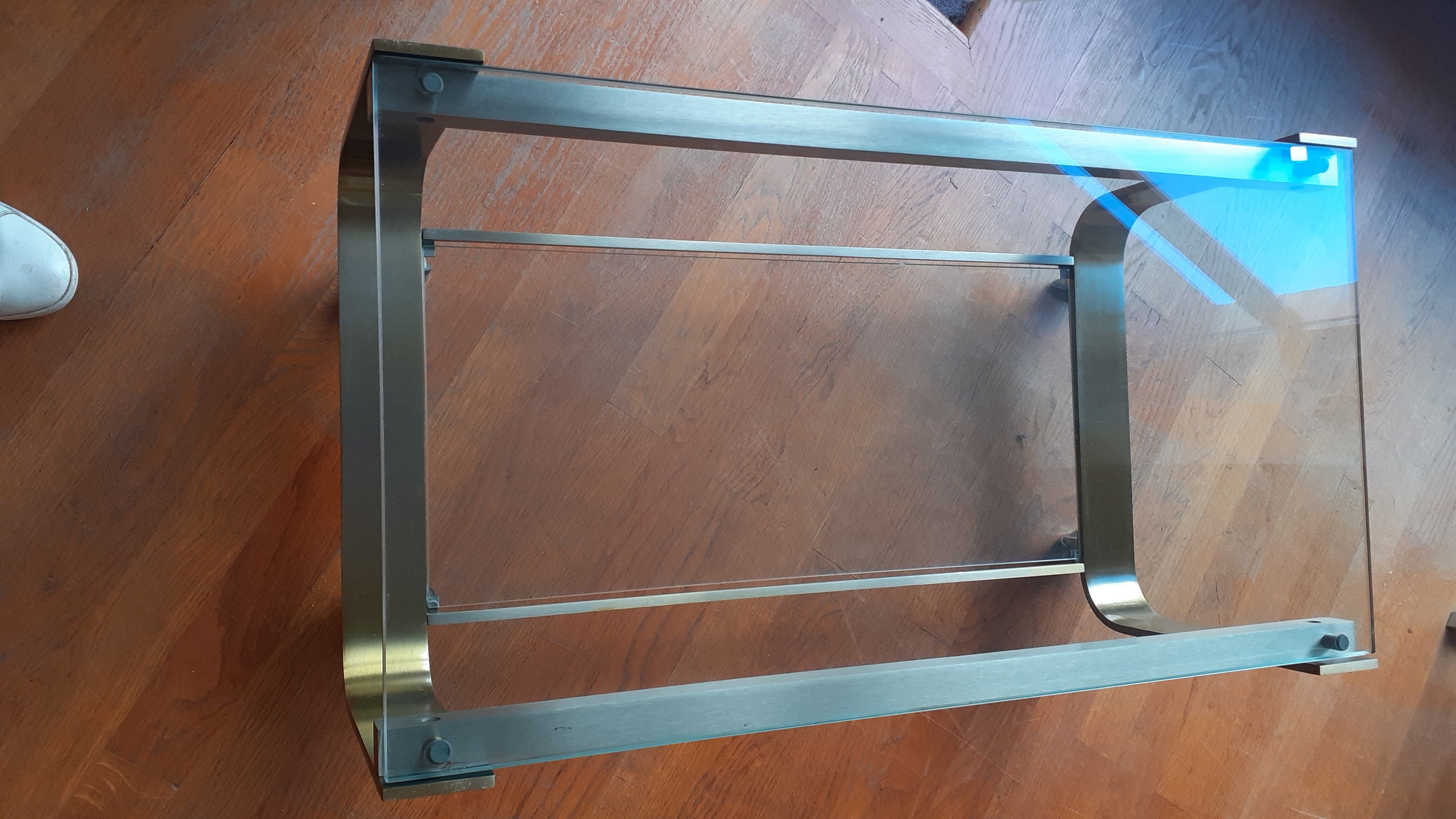 Coffee table 1970s, in metal 2 tones and glass.