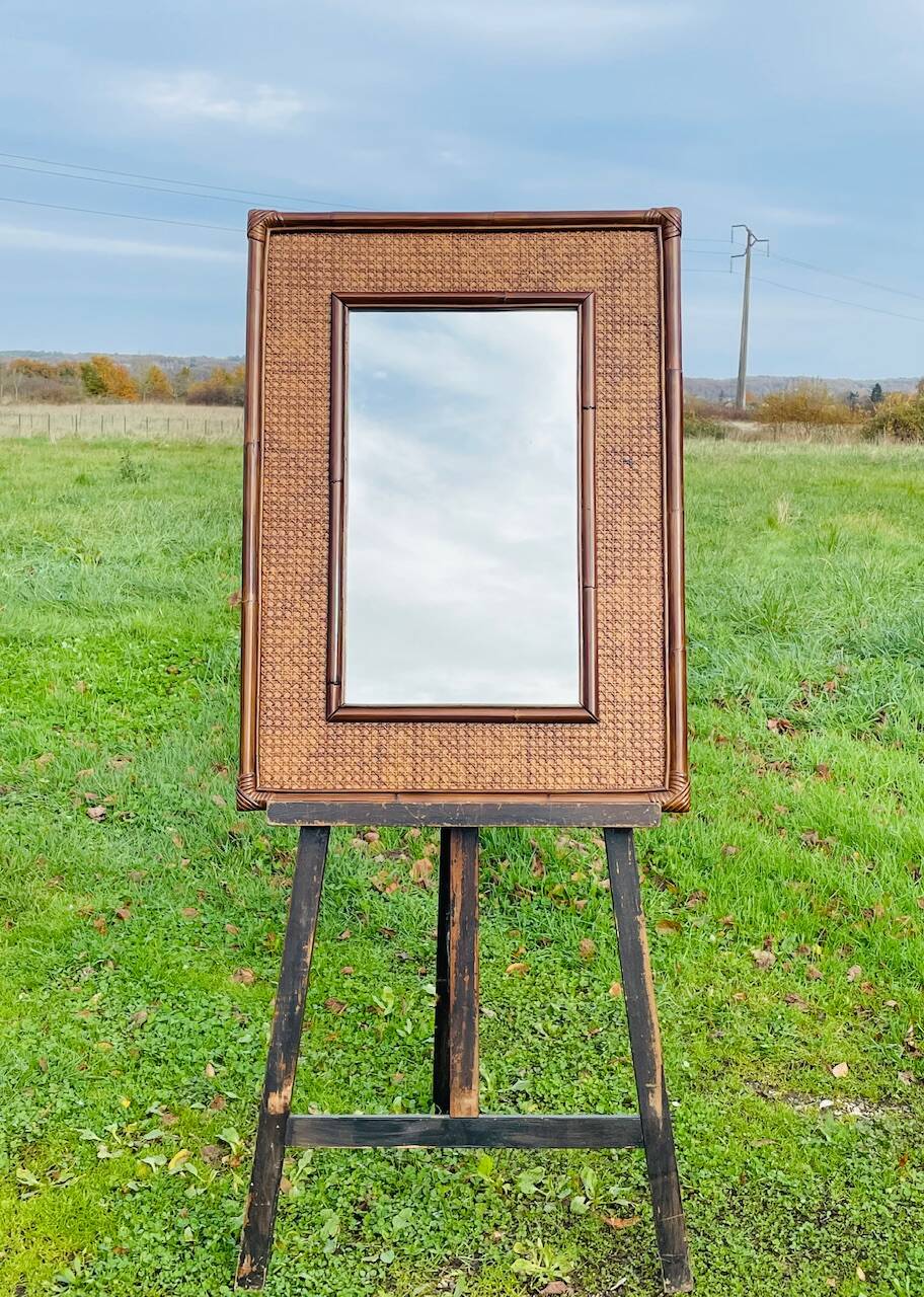 Vintage mirror, bamboo, caning and rattan, circa 1960s
