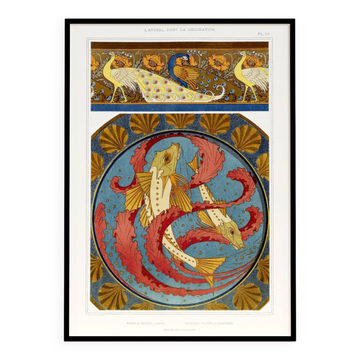 Affiche “Paons et poissons”, d’après une lithographie art nouveau de 1897