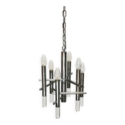 Lustre italien en chrome et acrylique de l'époque space age du milieu du siècle par Gaetano Sciolari, années 1960