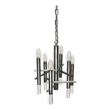 Lustre italien en chrome et acrylique de l'époque space age du milieu du siècle par Gaetano Sciolari, années 1960