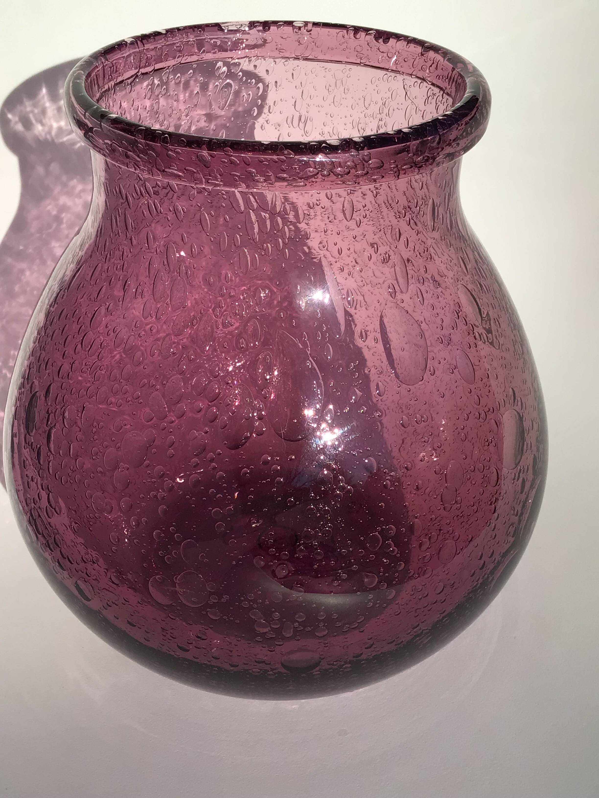 Bubble mouth blown glass vase Biot style height 22cm