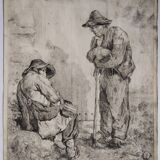 Engraving XIXth "Reading lesson in Orenburg & Country Ugsters"