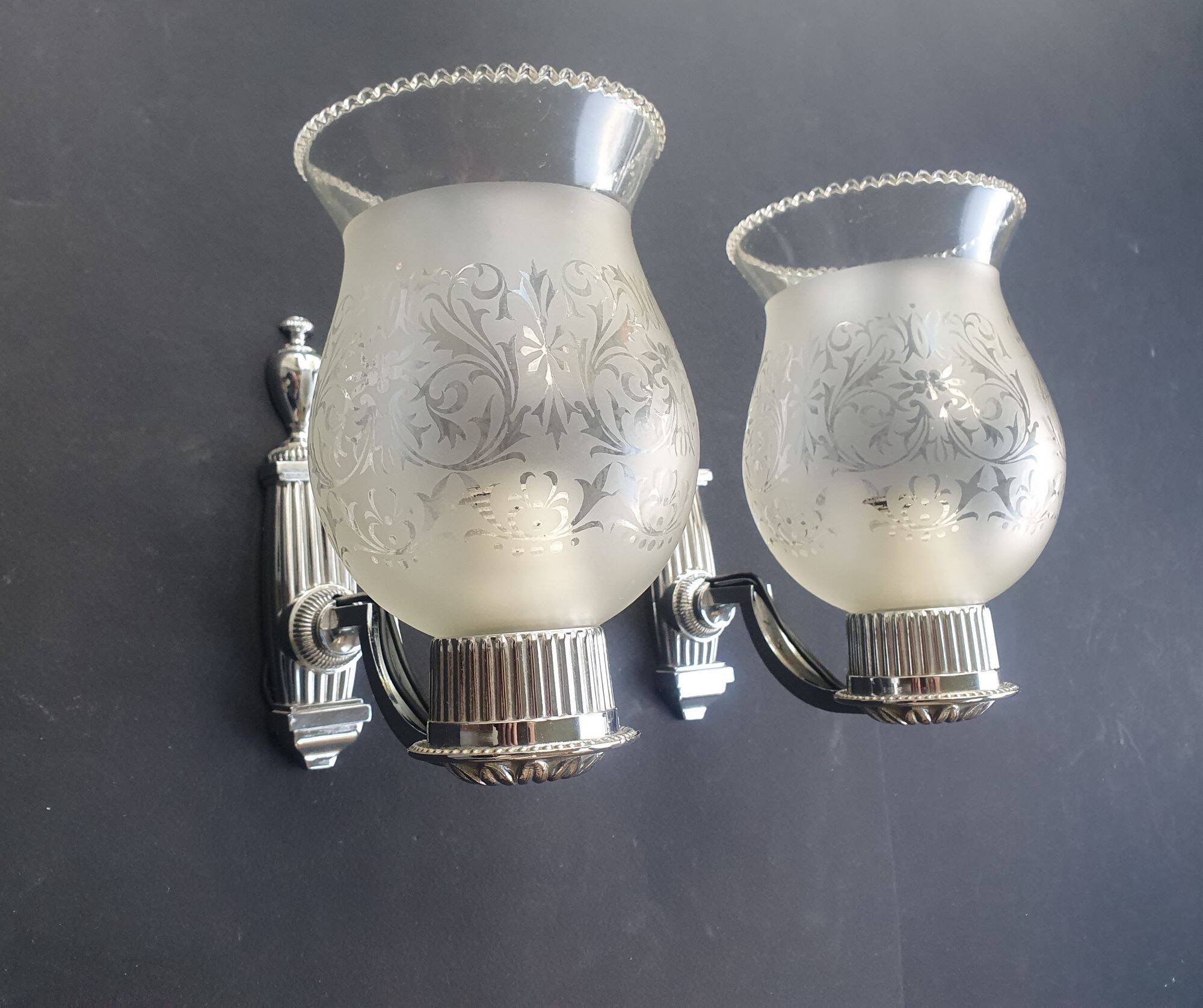 Pair of chrome wall sconces vintage bathroom
