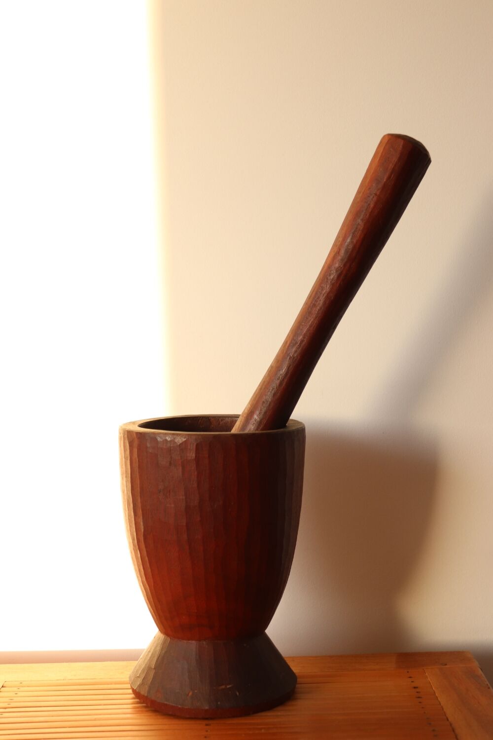 Antique brutalist solid wood mortar