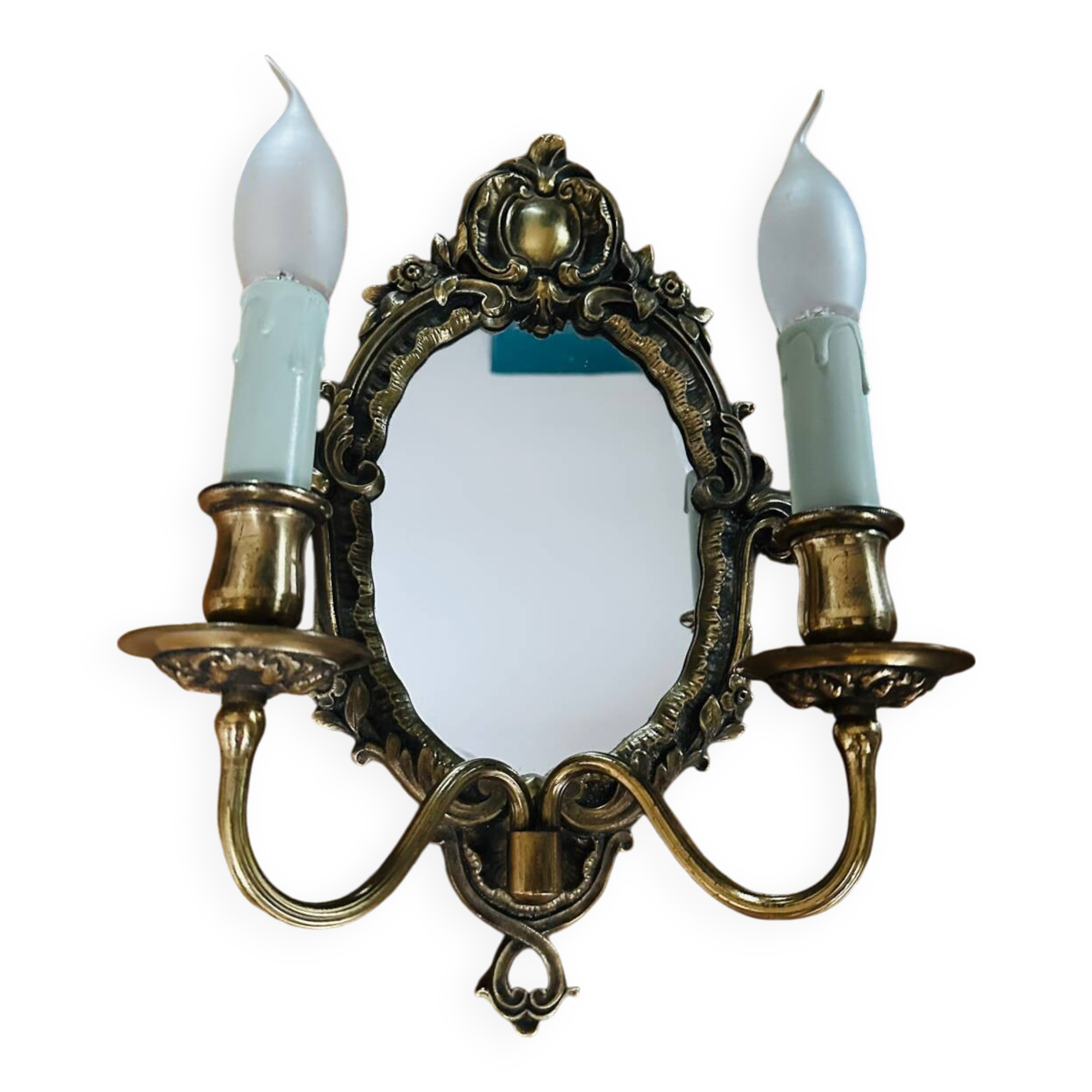 Antique bronze mirror wall sconce
