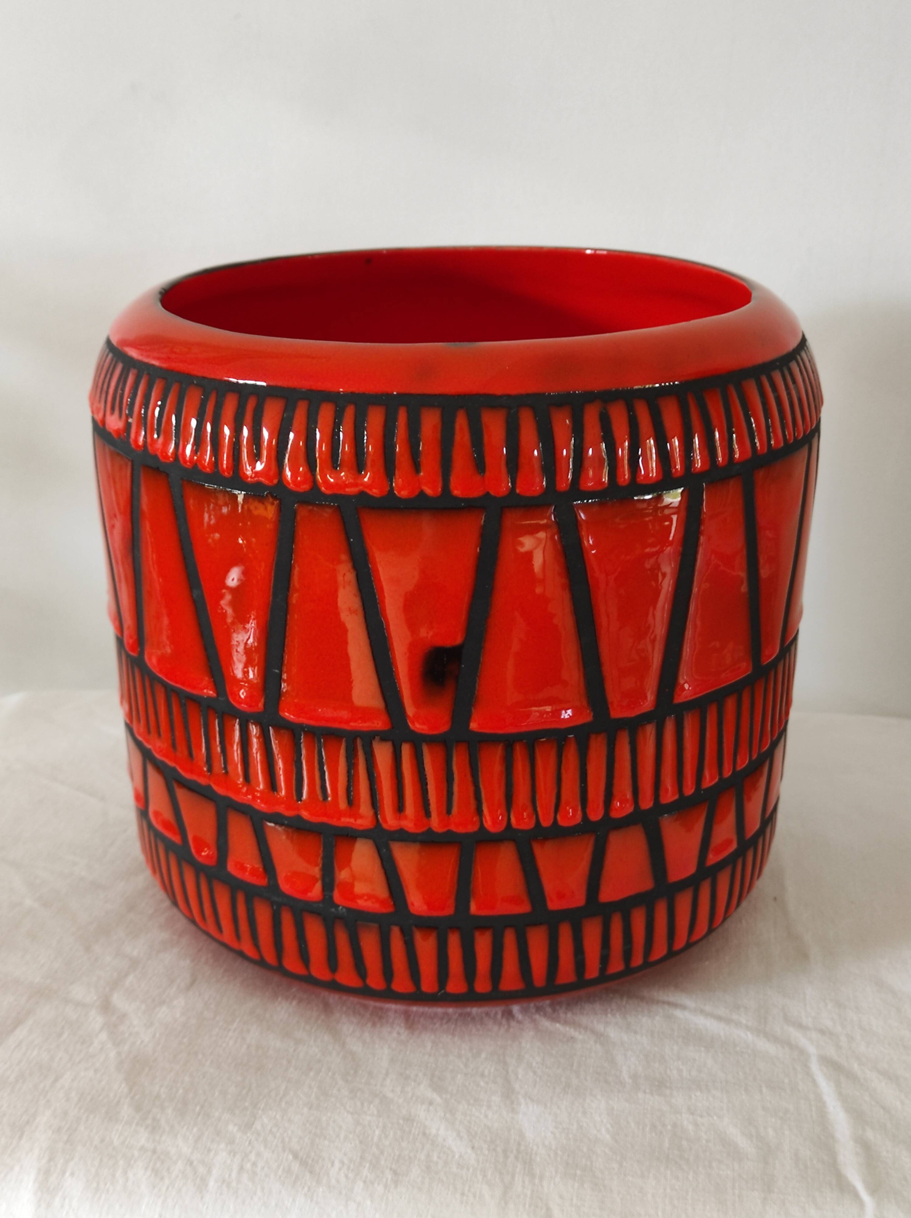 Red pot-pot vase by Roger Capron circa 1960